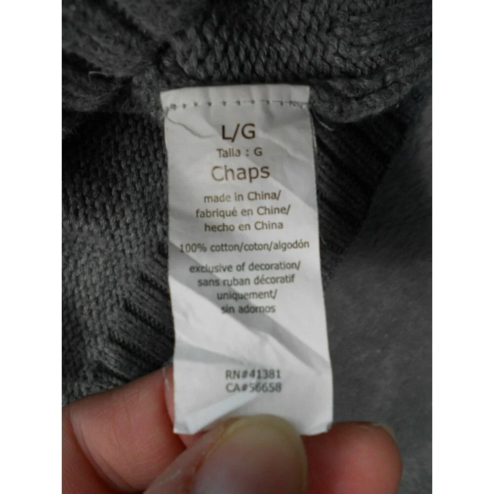 Chaps Sweater Mens Large  1/4 Zip Long Sleeve Mock Neck Gray Pullover